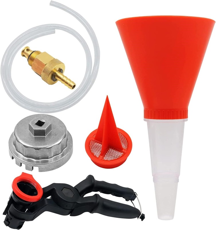 Oil Filter Wrench, Funnel and Drain Tool Set with Oil Filter Screen, 64mm Cartridge Oil Filter (Red)